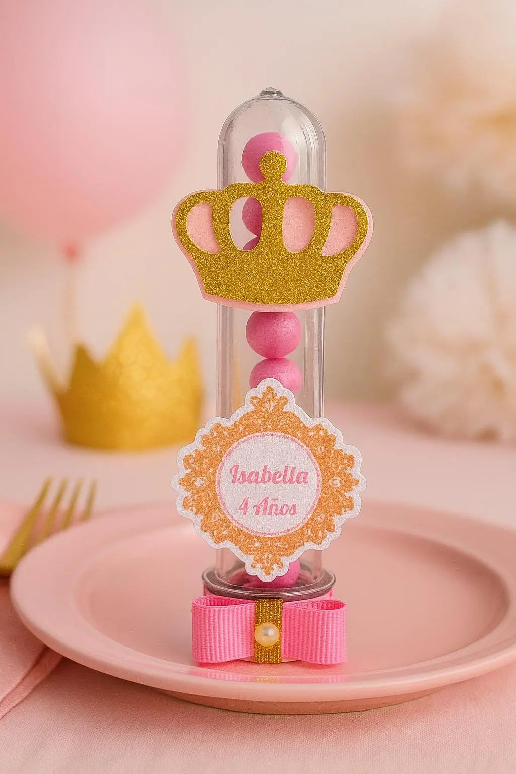 Personalized Princess Crown Favor Tubes: Glitter Crown, Custom Name Mi tienda