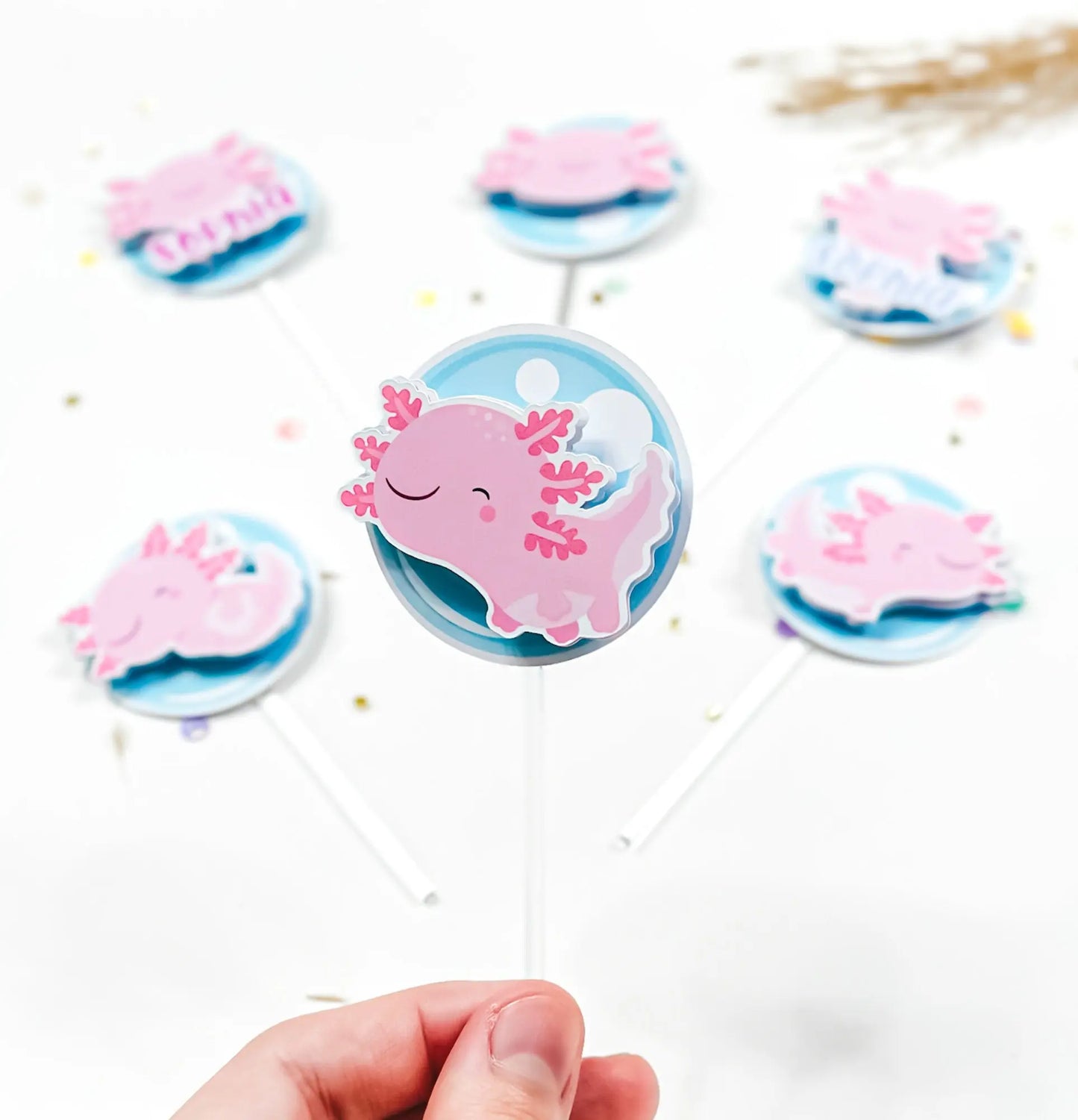 Axolotl Cupcake Toppers Axolotl Party Decorations Cute Axolotl Theme Party Pink Axolotl Toppers Axolotl Birthday Party Salamander Party Mi tienda