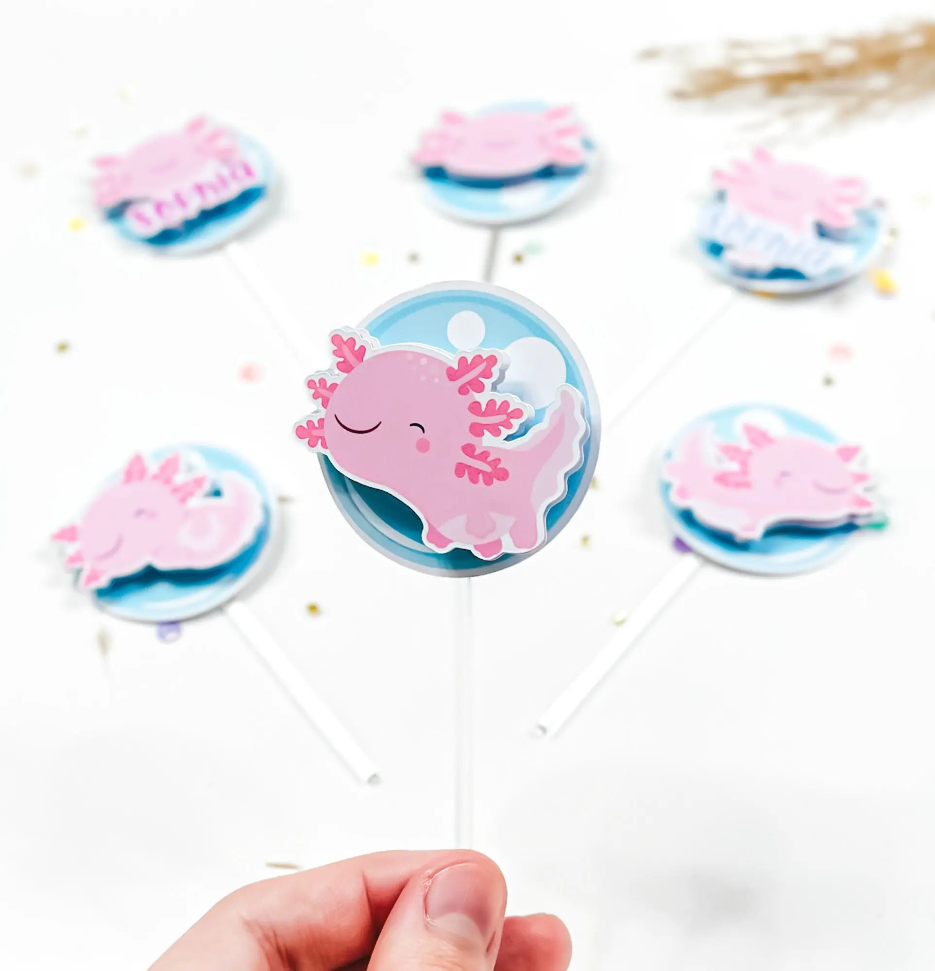 Axolotl Cupcake Toppers Axolotl Party Decorations Cute Axolotl Theme Party Pink Axolotl Toppers Axolotl Birthday Party Salamander Party Mi tienda