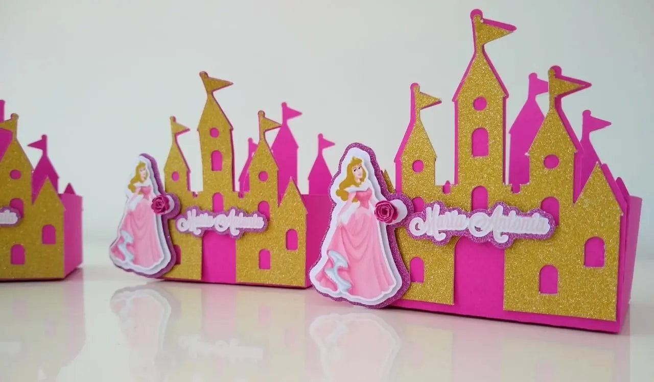Princess castle favor box - pink and gold glitter castle box, royal birthday party decor, princess party centerpiece, fairytale table decor Mi tienda