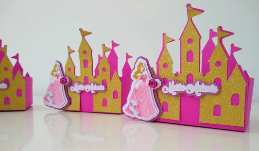 Princess castle favor box - pink and gold glitter castle box, royal birthday party decor, princess party centerpiece, fairytale table decor Mi tienda