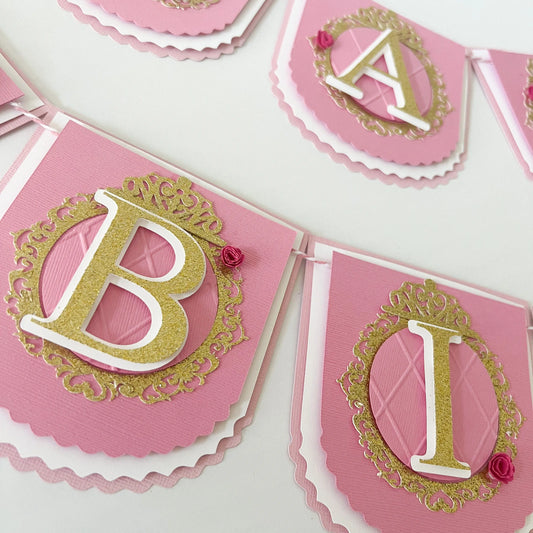 Princess Happy Birthday Banner Sleeping Beauty Party Decorations Aurora Birthday Banner Disney Princess Aurora  Pink and Gold Theme Party Mi tienda