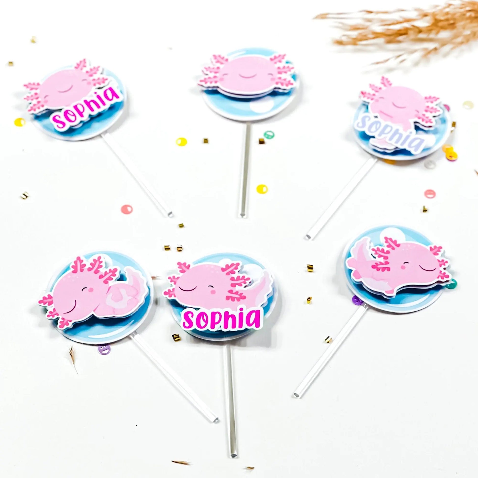Axolotl Cupcake Toppers Axolotl Party Decorations Cute Axolotl Theme Party Pink Axolotl Toppers Axolotl Birthday Party Salamander Party Mi tienda