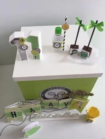 Tennis Party Bundle - Personalized Banner, Cake Topper, Favor Boxes, 3D Numbers & Water Labels Mi tienda
