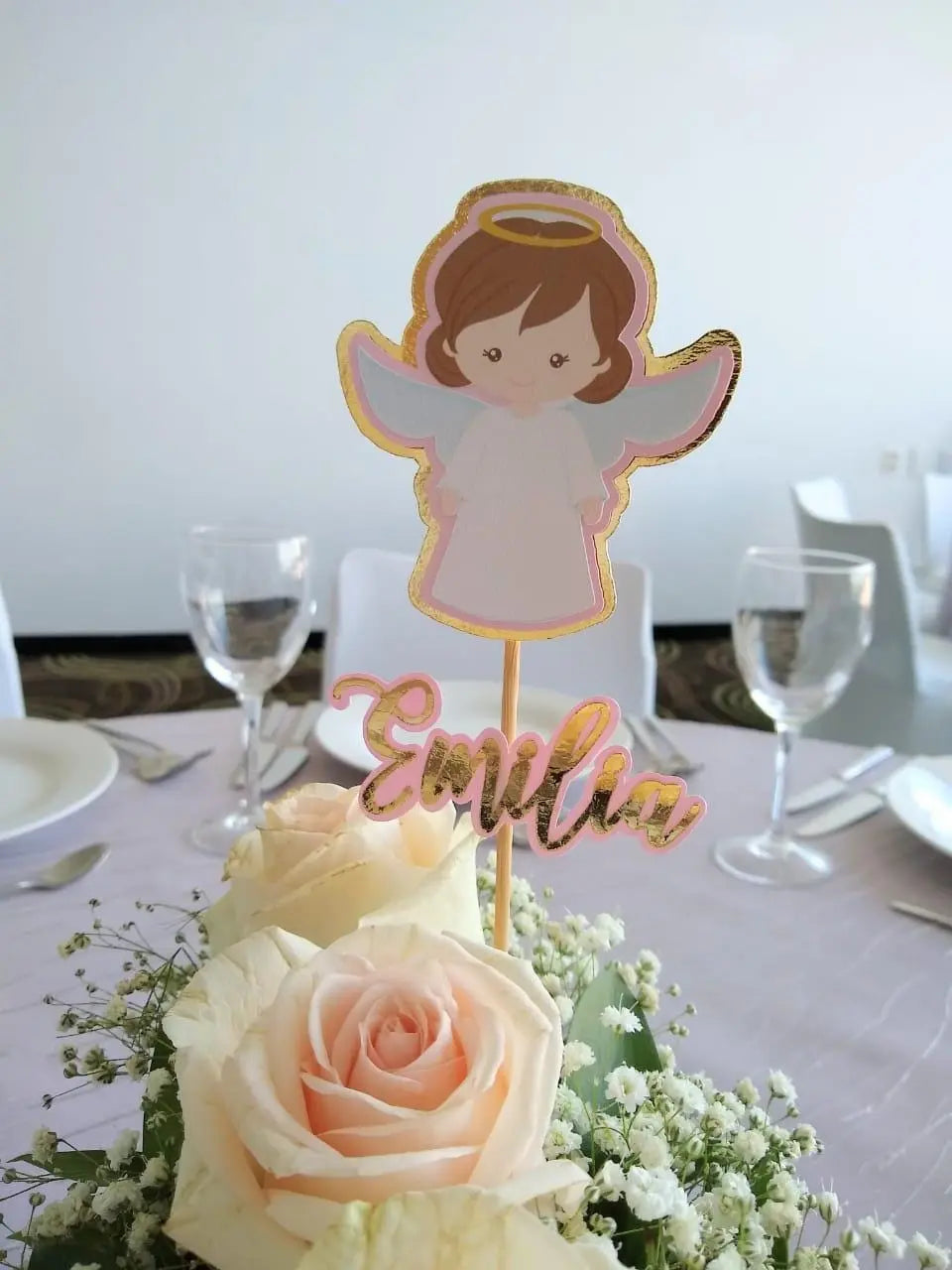 Personalized Baptism Centerpiece: Custom Angel Table Decoration, Religious Party Decor Mi tienda
