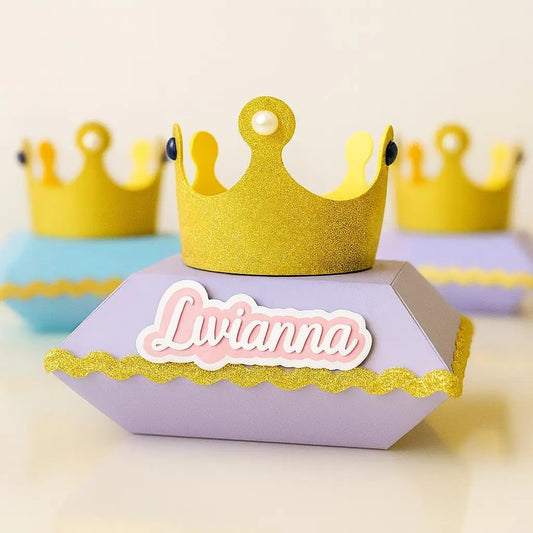 Gold Crown Royal Favor Box: Glitter Princess Party Decoration Mi tienda