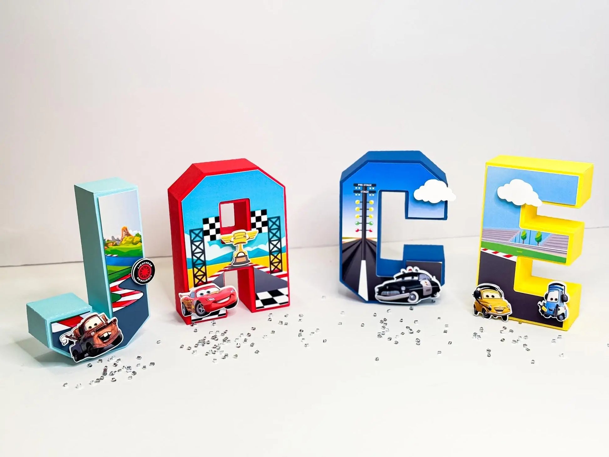 Cars Movie 3D Letters – Custom Handmade Party Decor for Kids Birthday | Racing Theme Table Centerpiece Mi tienda
