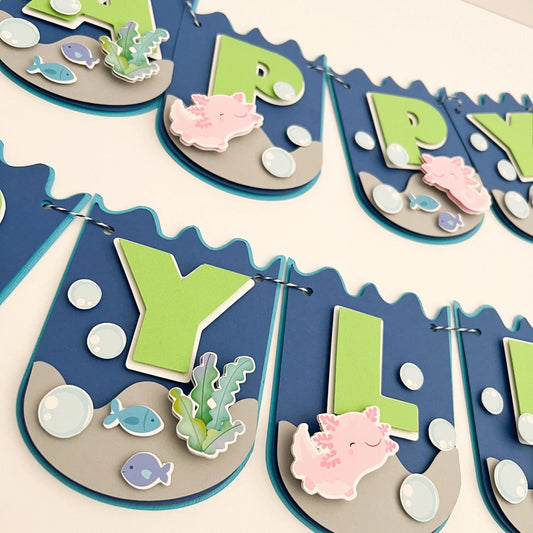 Axolotl Happy Birthday Banner Axolotl Party Decorations Ocean Theme Party Cute Axolotl Theme Party Salamander Party Axolotl Banner Mi tienda
