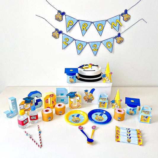 The Simpsons Graduation Party Decor Box – Full Personalized Party Set with Banner, 3D Name Letters, Favor Boxes & Pringles Mi tienda