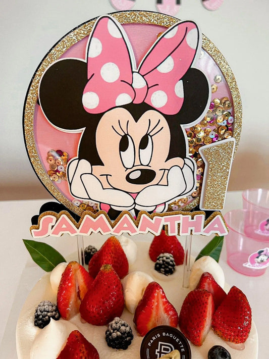 Minnie Cake Topper, Minnie Party Decorations, Minnie Mouse Birthday, Minnie Personalized Shaker Cake Topper, Minnie Theme Birthday Mi tienda
