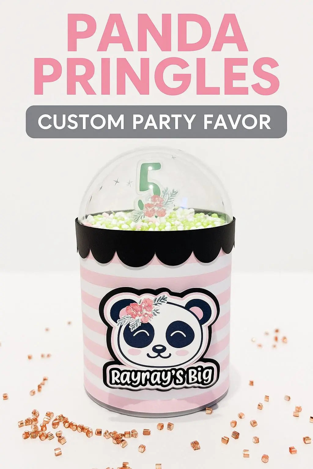 Custom Panda Pringles Favor – Girl Birthday Party Can with Dome Topper, Pink & Black Panda Theme Mi tienda