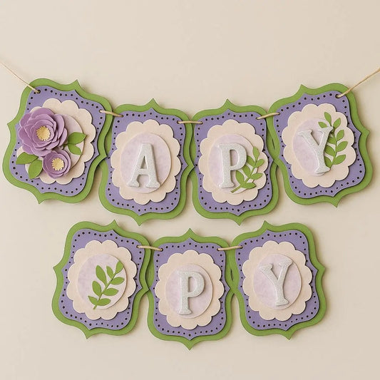 Lavender Floral Happy Birthday Banner, Purple Garden Party Decoration, Elegant Glitter Letter Birthday Sign, Custom Name Party Decor Mi tienda