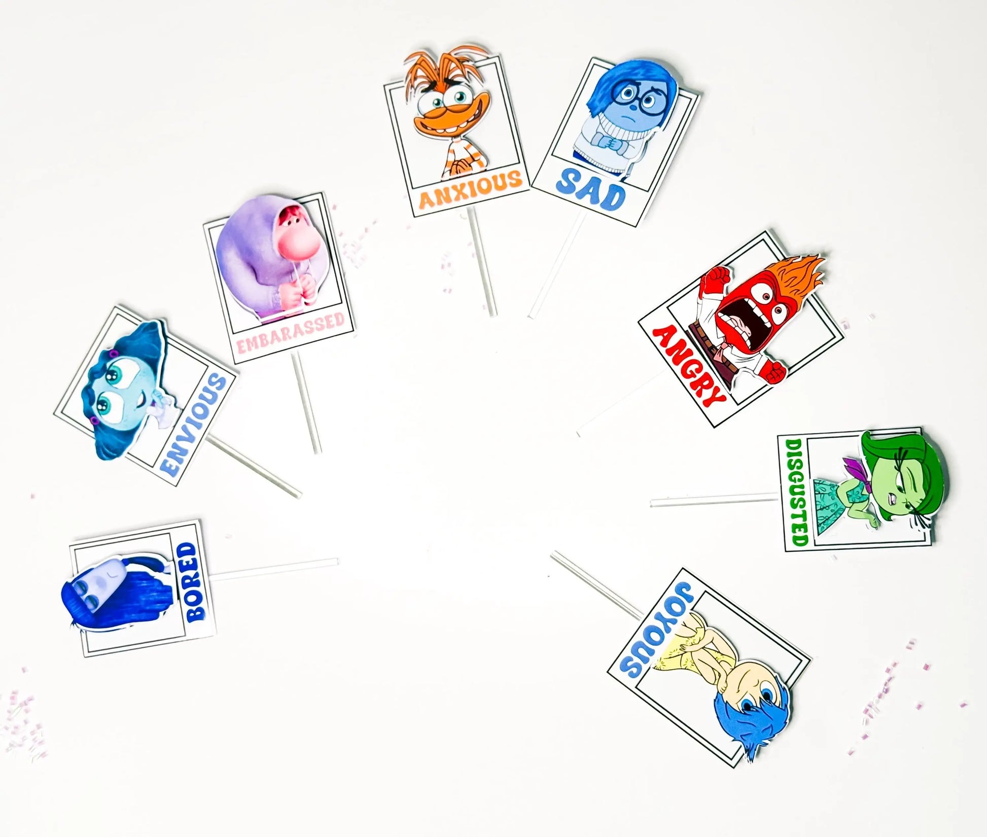 Inside Out Cupcake Toppers for Birthday Party | Inside Out 2 Party Decor - Disney Inside Out Feelings - Joy, Sadness, Anger Toppers Mi tienda