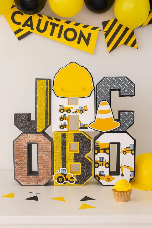 Construction Theme 3D Name Letters – Custom Kids Birthday Party Table Centerpiece Decor Mi tienda