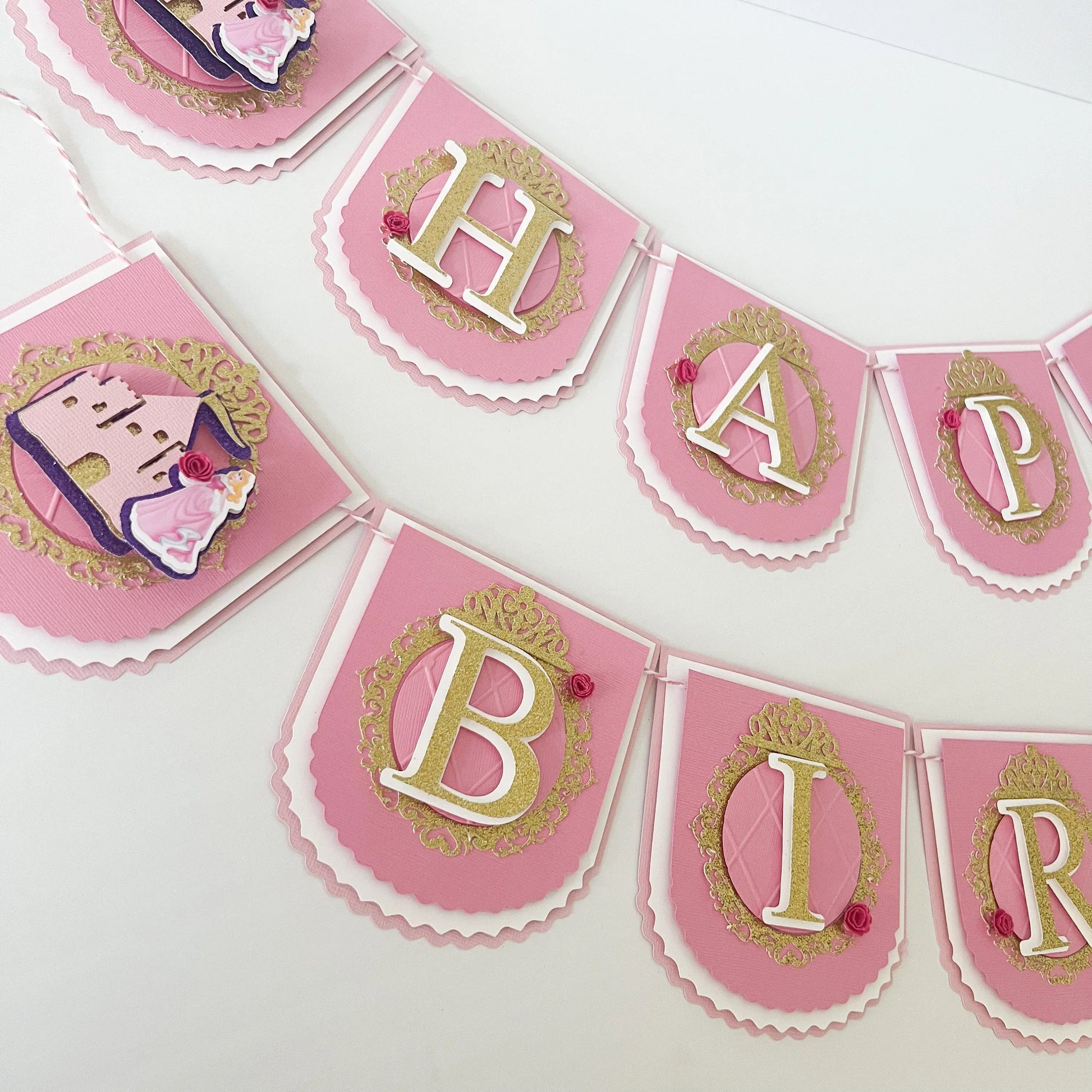 Princess Happy Birthday Banner Sleeping Beauty Party Decorations Aurora Birthday Banner Disney Princess Aurora  Pink and Gold Theme Party Mi tienda
