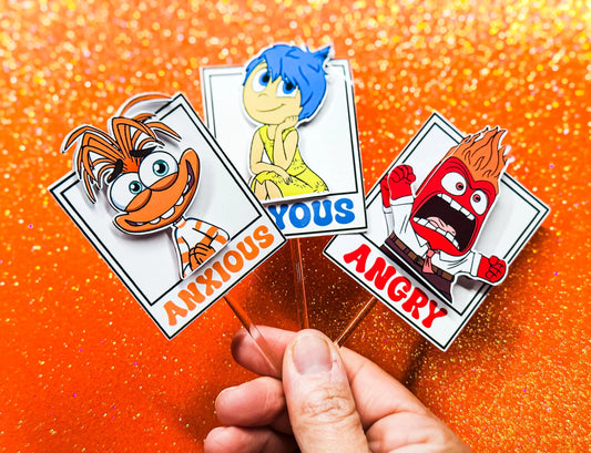 Inside Out Cupcake Toppers for Birthday Party | Inside Out 2 Party Decor - Disney Inside Out Feelings - Joy, Sadness, Anger Toppers Mi tienda