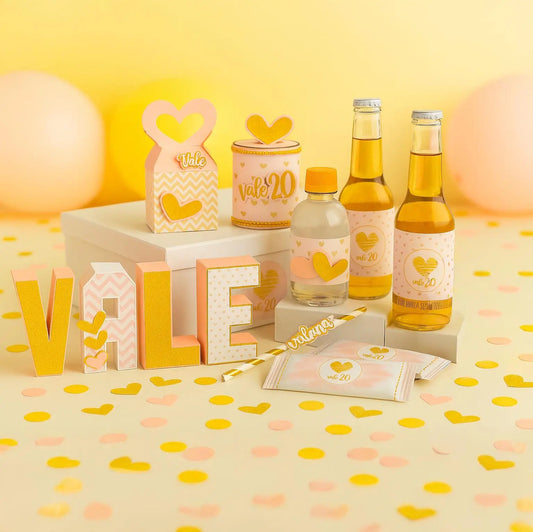 Personalized Heart Party Set | Custom Pink & Gold Favor Boxes, Candy Wrappers, Bottle Labels, Plates and Decor for Birthday or Baby Shower Mi tienda