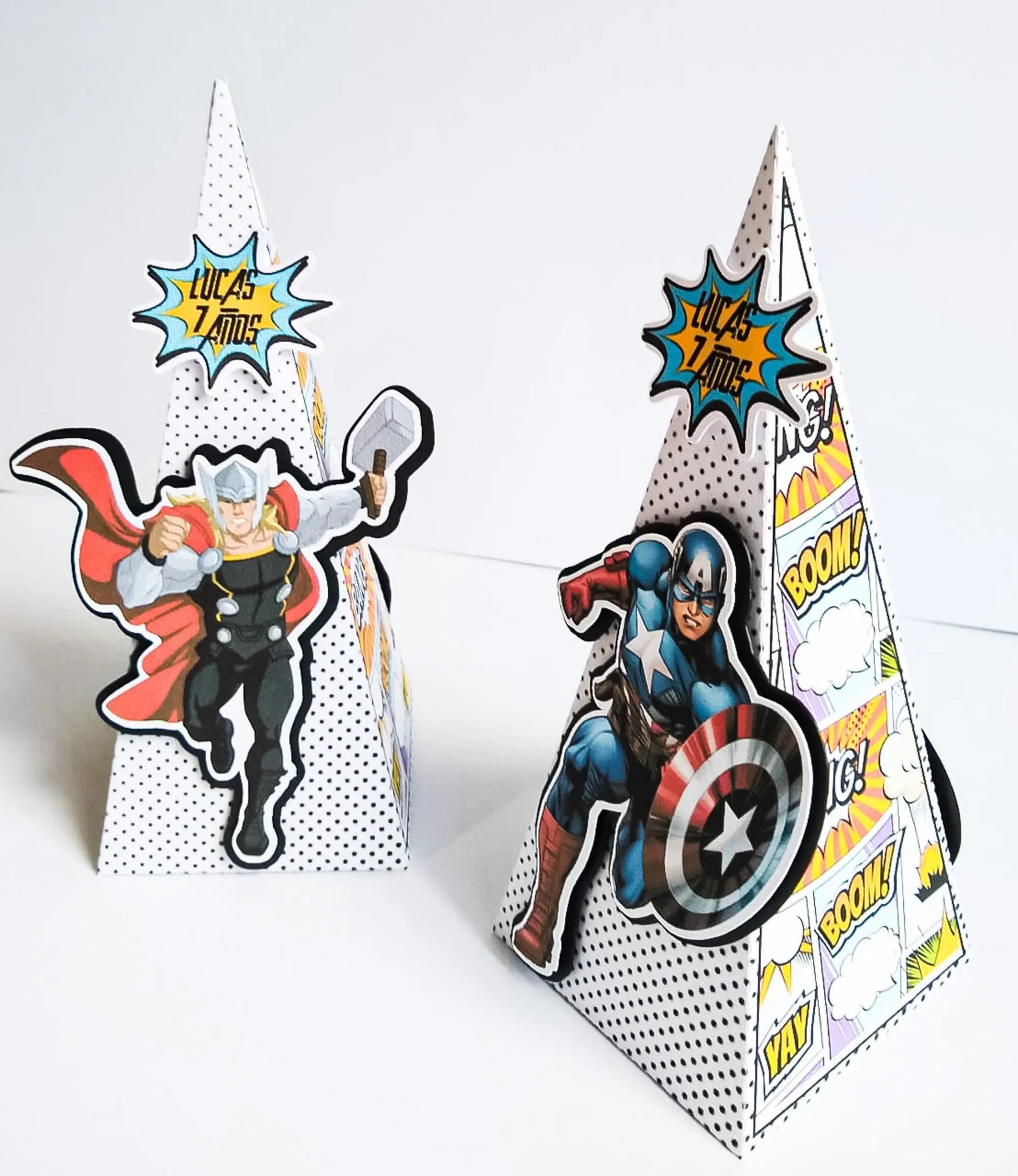 Handmade Superhero Party Package, Comic Book Style Cake Topper, 3D Numbers, Candy Boxes, Milk Box Shaker, Cupcake Toppers, Birthday Banner Mi tienda