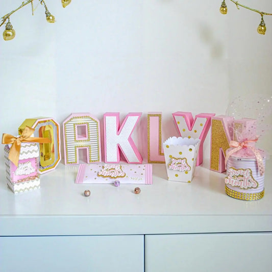 Half Birthday Girl Party Bundle – Pink and Gold Decor, 3D Name Letters, Favor Boxes & Hershey’s – 6 Month Celebration Kit Mi tienda