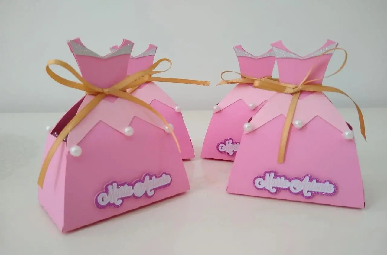 Pink Princess Dress Favor Box: Glitter Cardstock, Pearls & Ribbon Mi tienda