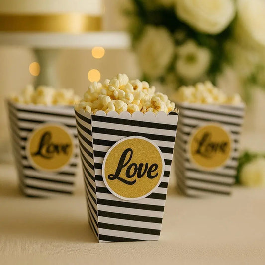 Black and Gold Wedding Popcorn Favor Boxes: Personalized Elegant Design Mi tienda
