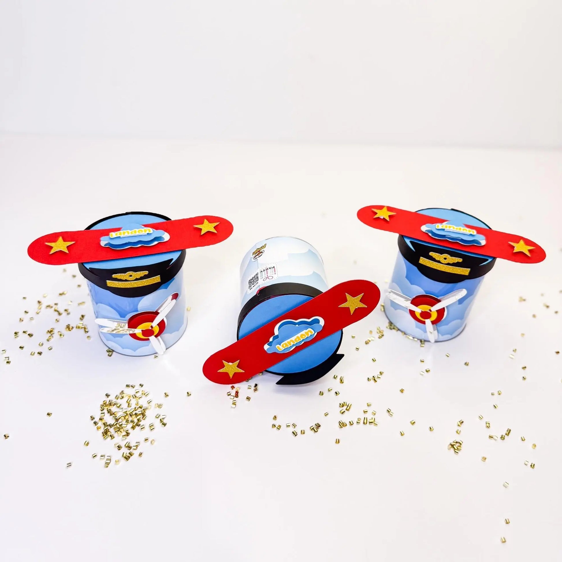 Airplane Party Favor Can – Custom Pilot Snack Tubes for Time Flies Birthday Theme, Set of 6 Mini Airplane Chips Cans Mi tienda