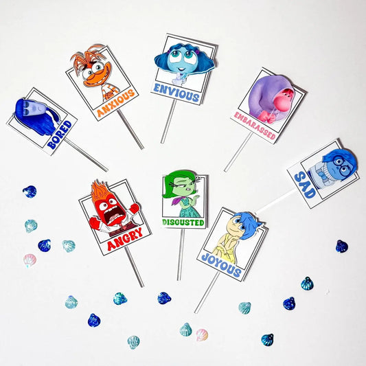 Inside Out Cupcake Toppers for Birthday Party | Inside Out 2 Party Decor - Disney Inside Out Feelings - Joy, Sadness, Anger Toppers Mi tienda