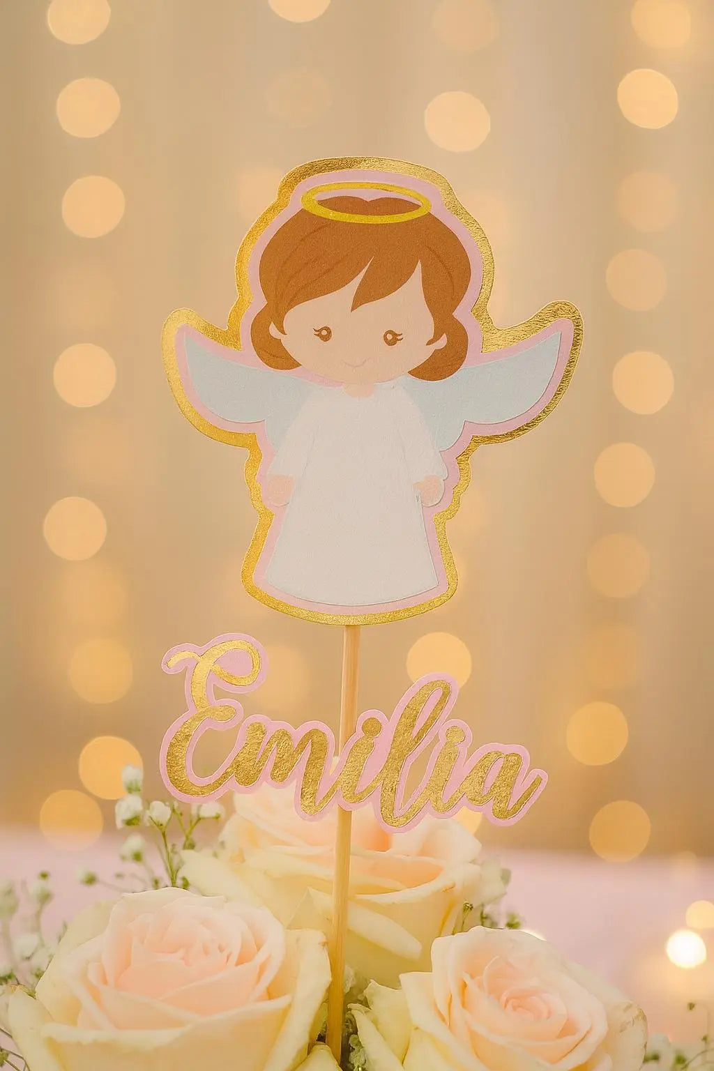 Personalized Baptism Centerpiece: Custom Angel Table Decoration, Religious Party Decor Mi tienda