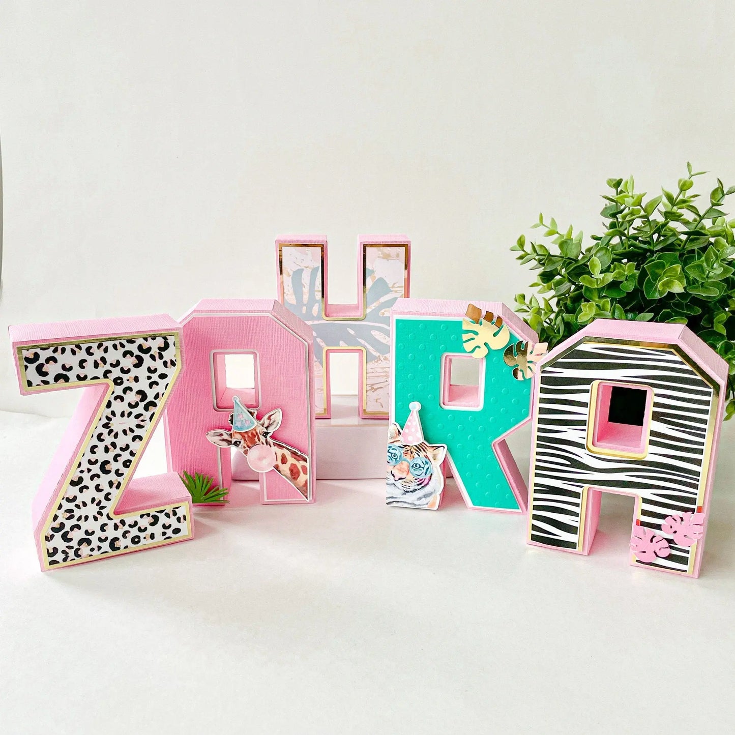 Safari Baby Shower Name Letters: Jungle 3D Centerpiece with Animal Print, Girl Shower Table Decor Mi tienda