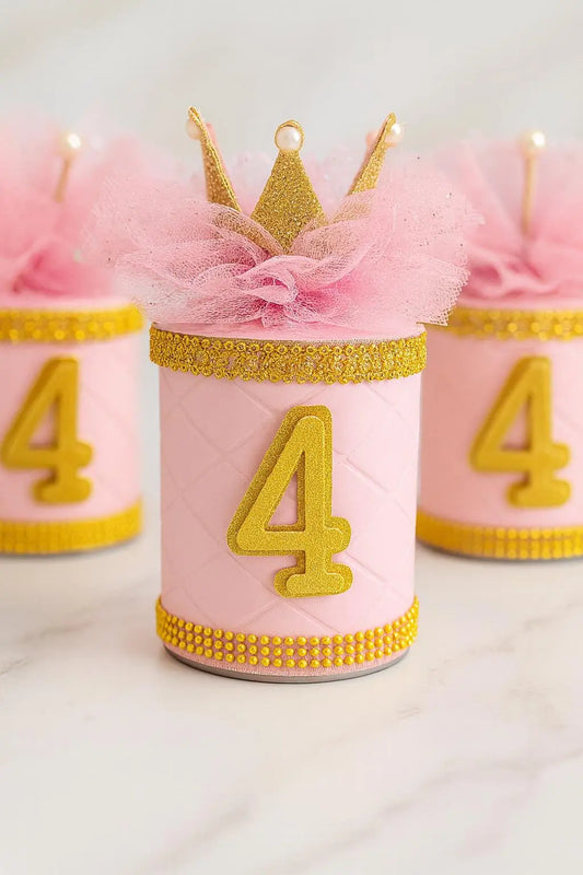 Princess Party Favor Cans: Pink & Gold Crown Decorations Mi tienda