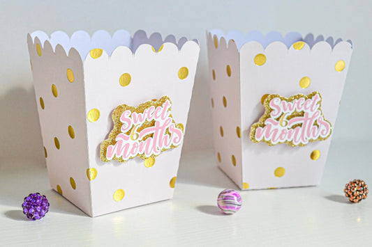Personalized Gold & Pink Polka Dot Popcorn Boxes – Custom Baby Shower or Birthday Party Favors – Kids' Celebration Treat Containers Mi tienda
