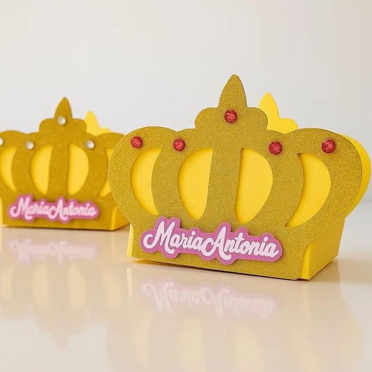 Gold Glitter Crown Favor Box – Personalized Princess Party Candy Box for Birthday, Baby Shower & Quinceañera Mi tienda