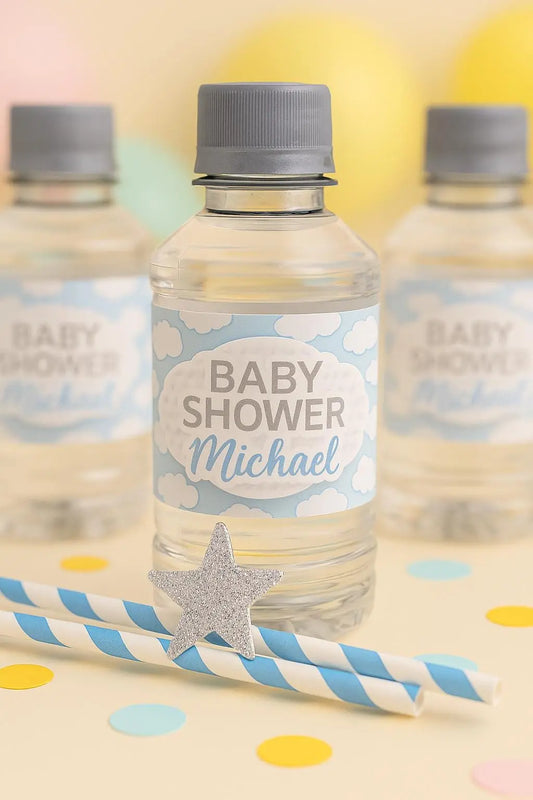 Angel Water Bottle Labels with Straws | Personalized Baptism, Baby Shower, Communion Party Drink Wraps Mi tienda