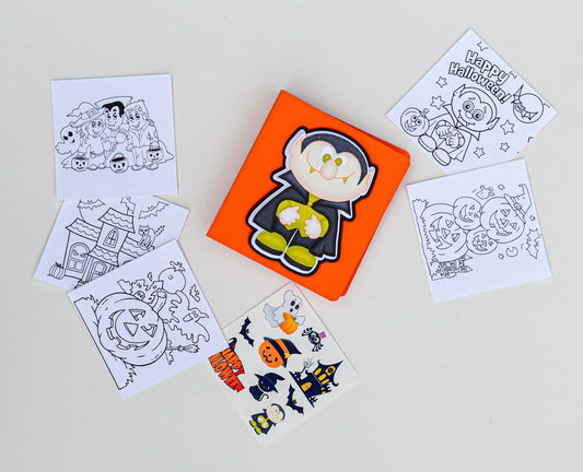 Orange Halloween Coloring Book Party Favor – Personalized Kids Activity Pack with Crayons & Stickers | Boys Halloween Gift Mi tienda
