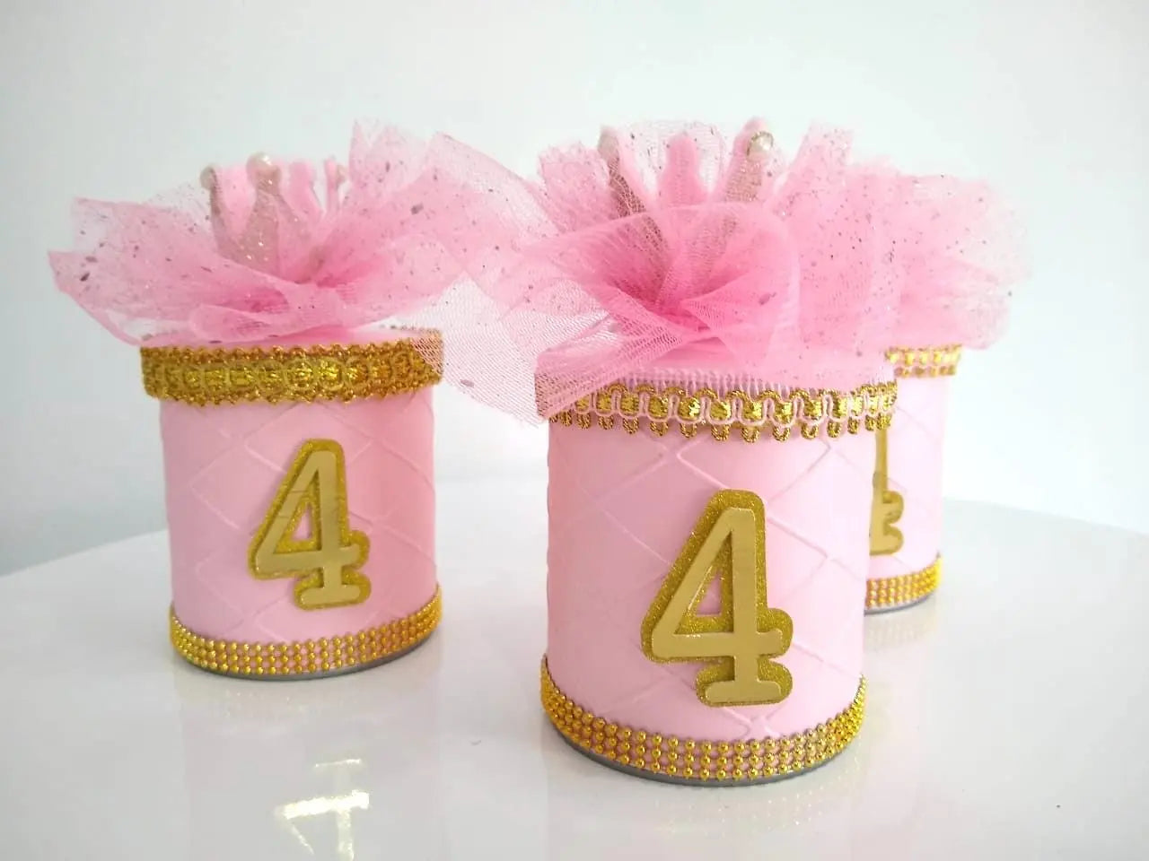 Princess Party Favor Cans: Pink & Gold Crown Decorations Mi tienda