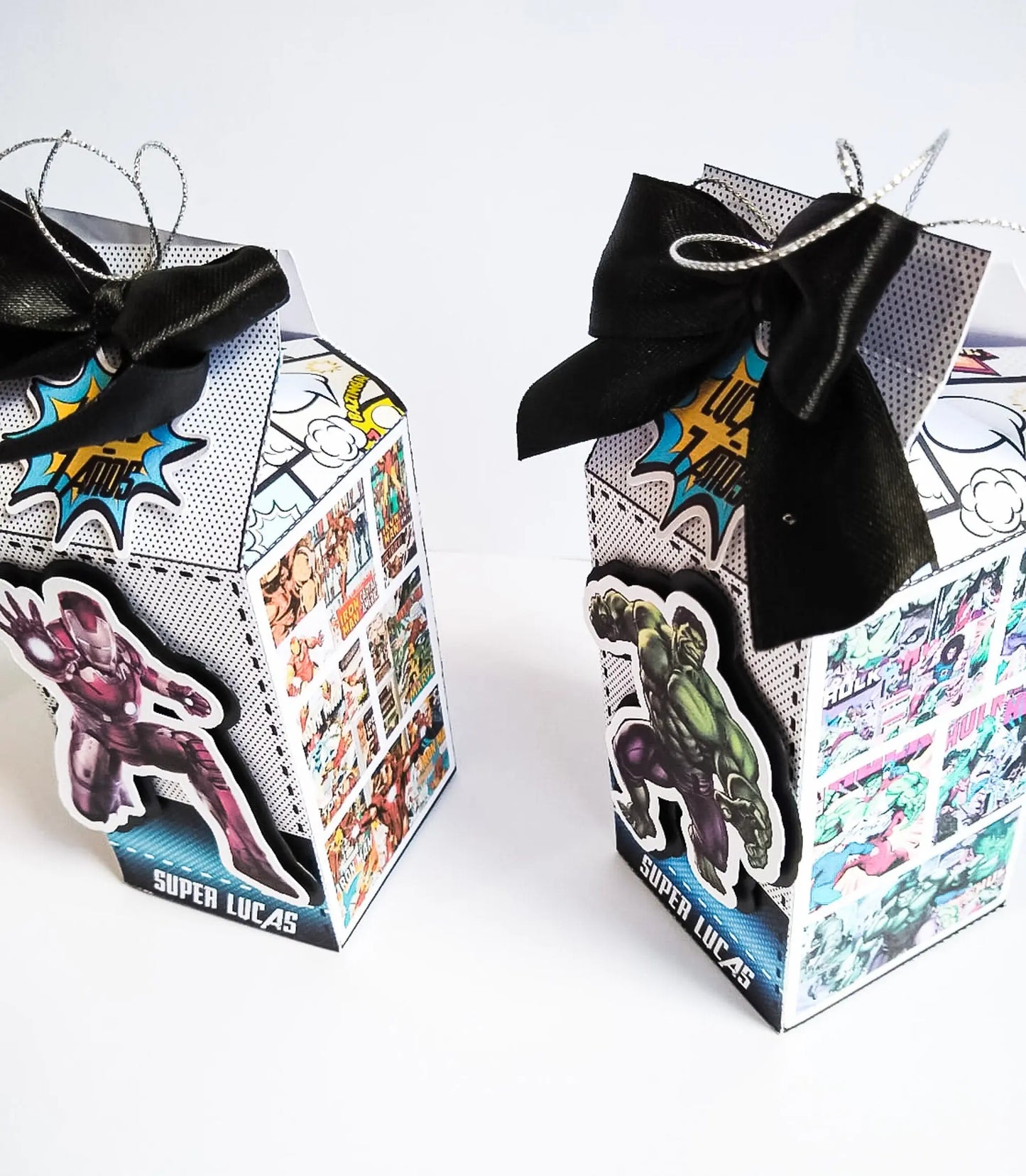 Handmade Superhero Party Package, Comic Book Style Cake Topper, 3D Numbers, Candy Boxes, Milk Box Shaker, Cupcake Toppers, Birthday Banner Mi tienda