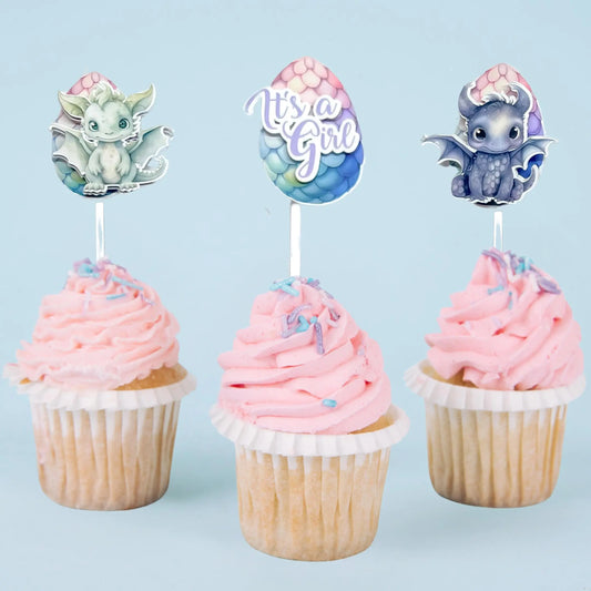 Baby Dragon Cupcake Toppers - Watercolor Pastel Dragon Party Decor | Baby Shower Favor | Mystical Fantasy Birthday Cupcake Picks | 6 PCS Mi tienda