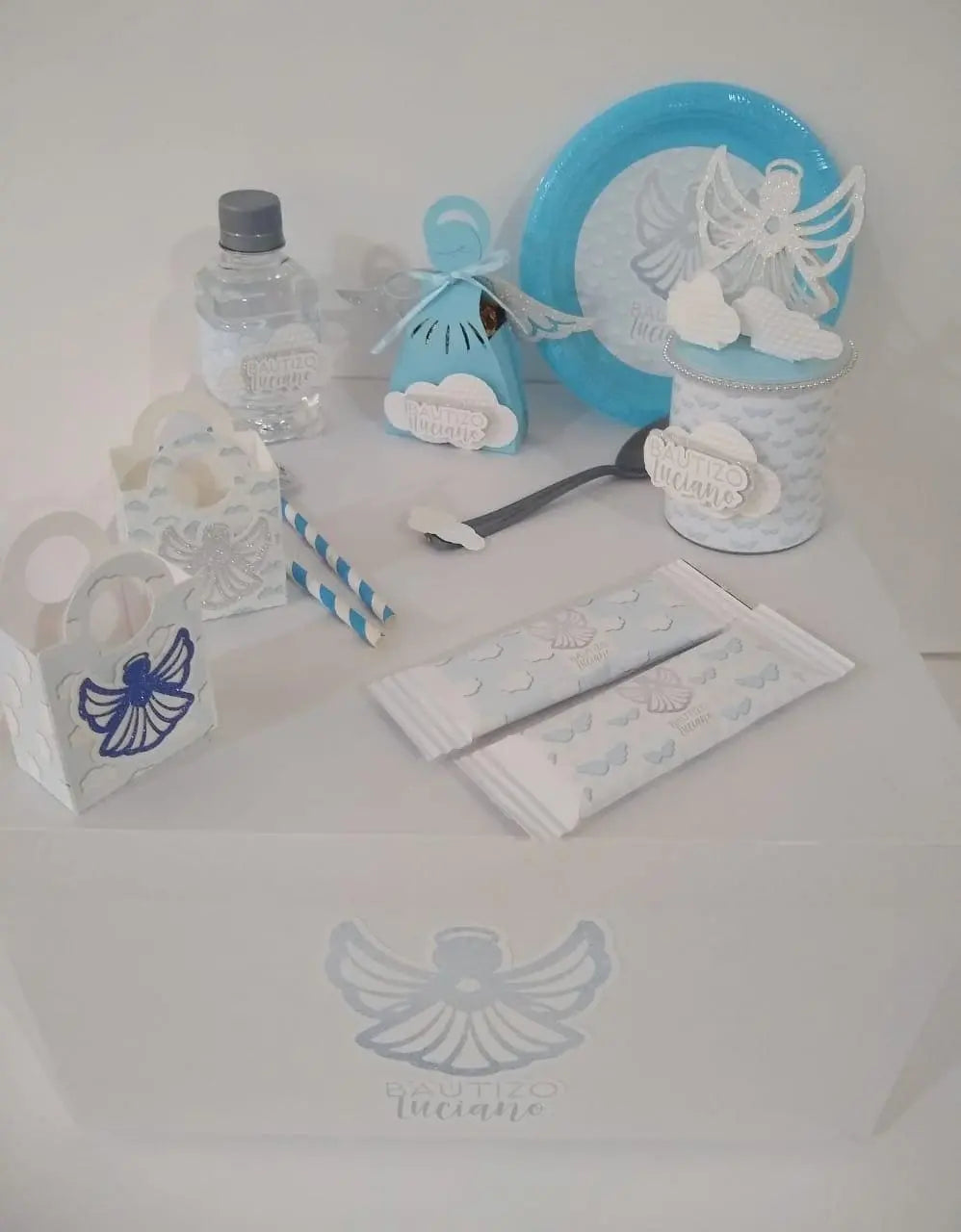 Angel Baby Shower Party Set | Personalized Plates, Favor Boxes, Pringles, Water Labels & More | Boy Girl Gender Neutral Shower Mi tienda