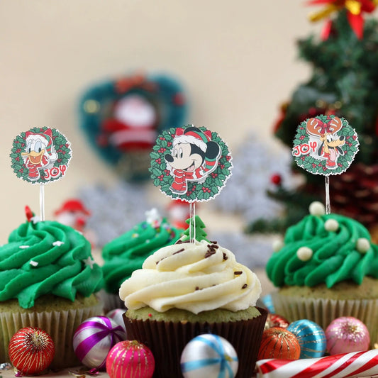 Christmas Mickey and Friends Cupcake Toppers, Christmas Party Decor, Mickey Mouse Cupcake Picks, Christmas Table Decor, Mickey Christmas Mi tienda