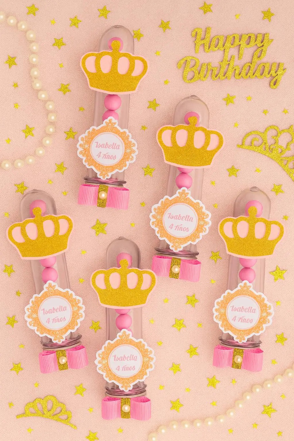Personalized Princess Crown Favor Tubes: Glitter Crown, Custom Name Mi tienda