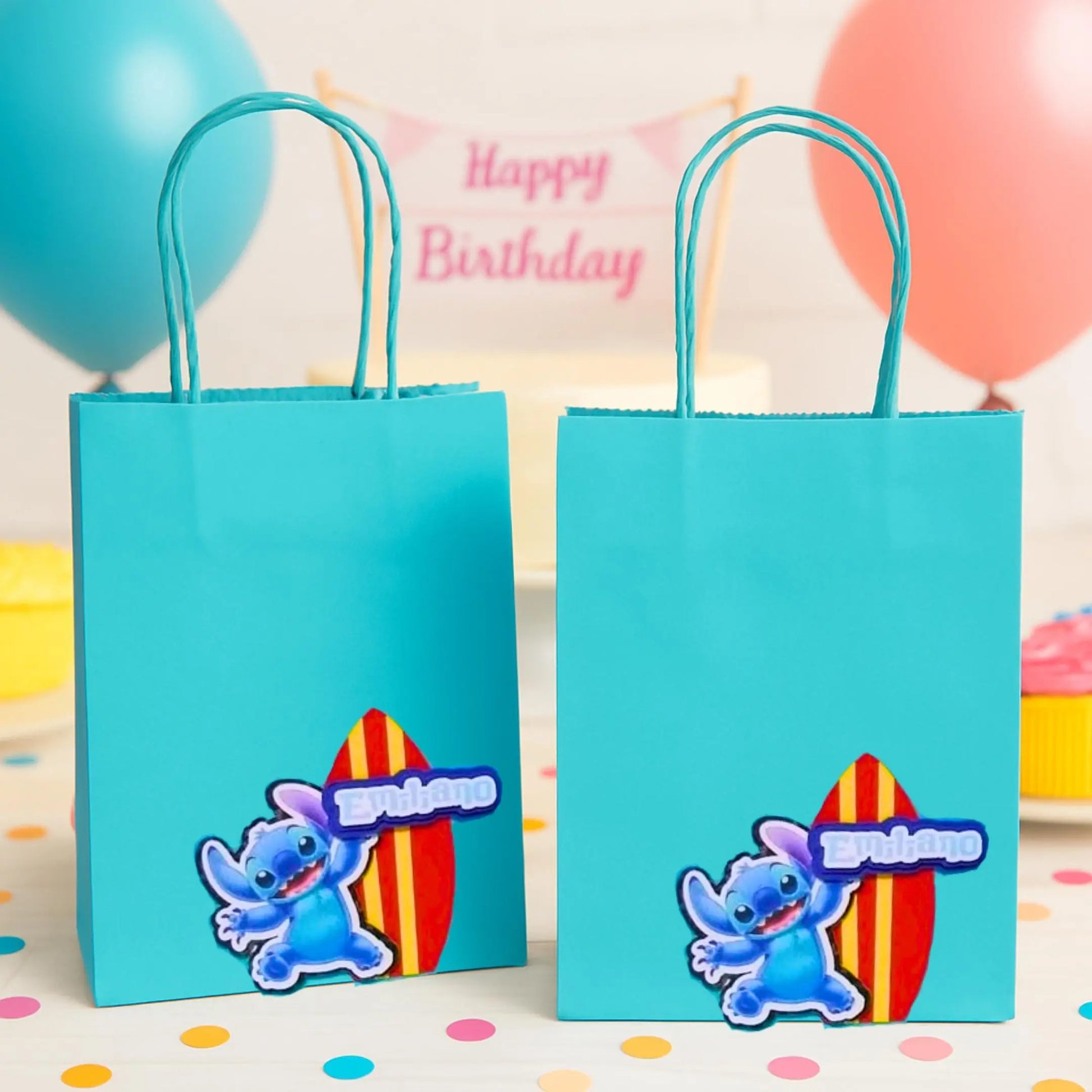 Personalized Stitch Party Favor Bags | Custom Gift Bags for Kids Birthday, Hawaiian Luau, Baby Shower, Goodie Bags Mi tienda