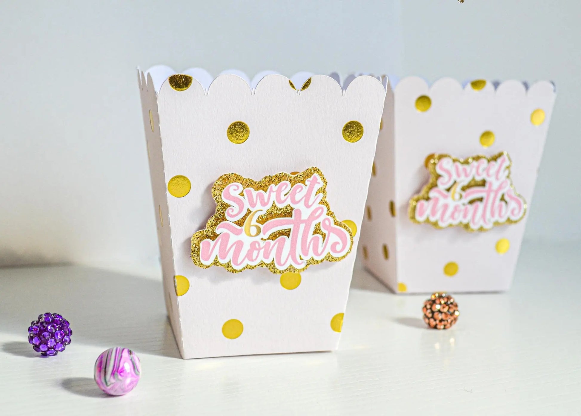 Personalized Gold & Pink Polka Dot Popcorn Boxes – Custom Baby Shower or Birthday Party Favors – Kids' Celebration Treat Containers Mi tienda