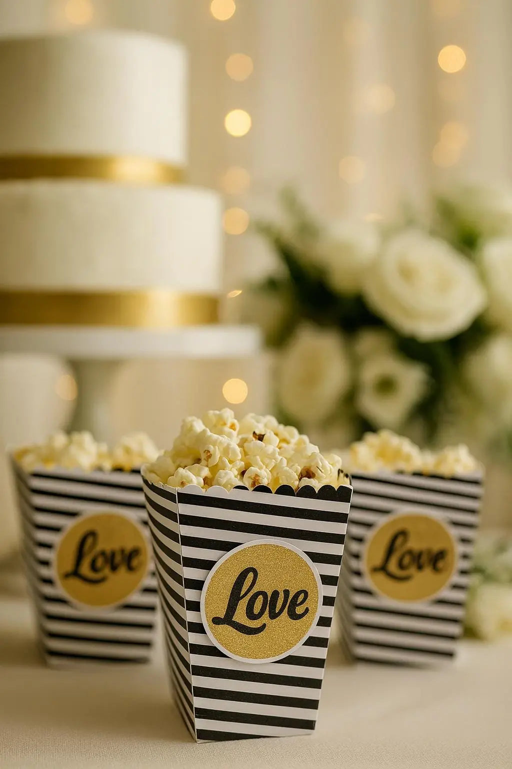 Black and Gold Wedding Popcorn Favor Boxes: Personalized Elegant Design Mi tienda
