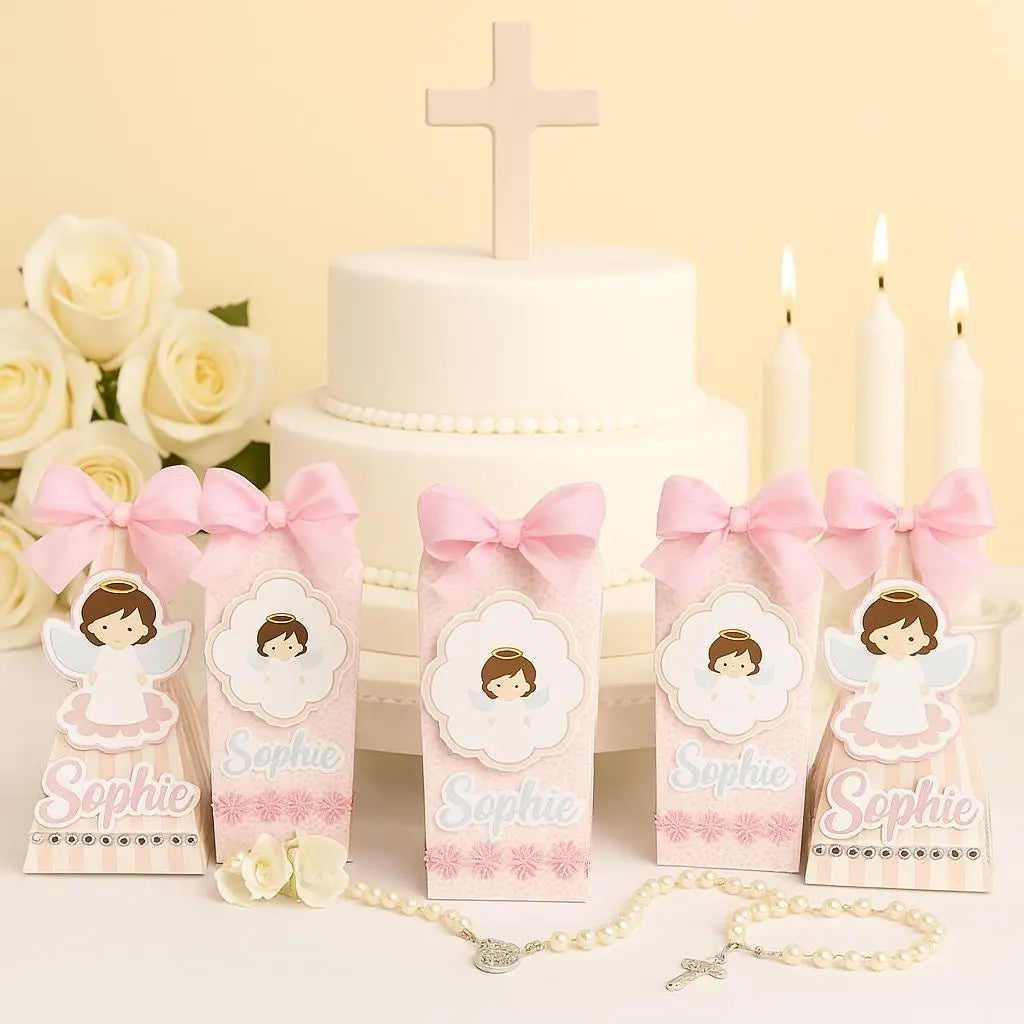 Angel Favor Boxes with Bows: Personalized Baptism, Christening, First Communion Mi tienda