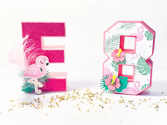Flamingo 3D Letter or Number - Custom Personalized Tropical Party Supplies, Flamingo Theme Birthday, Custom Flamingo Party Decorations Mi tienda