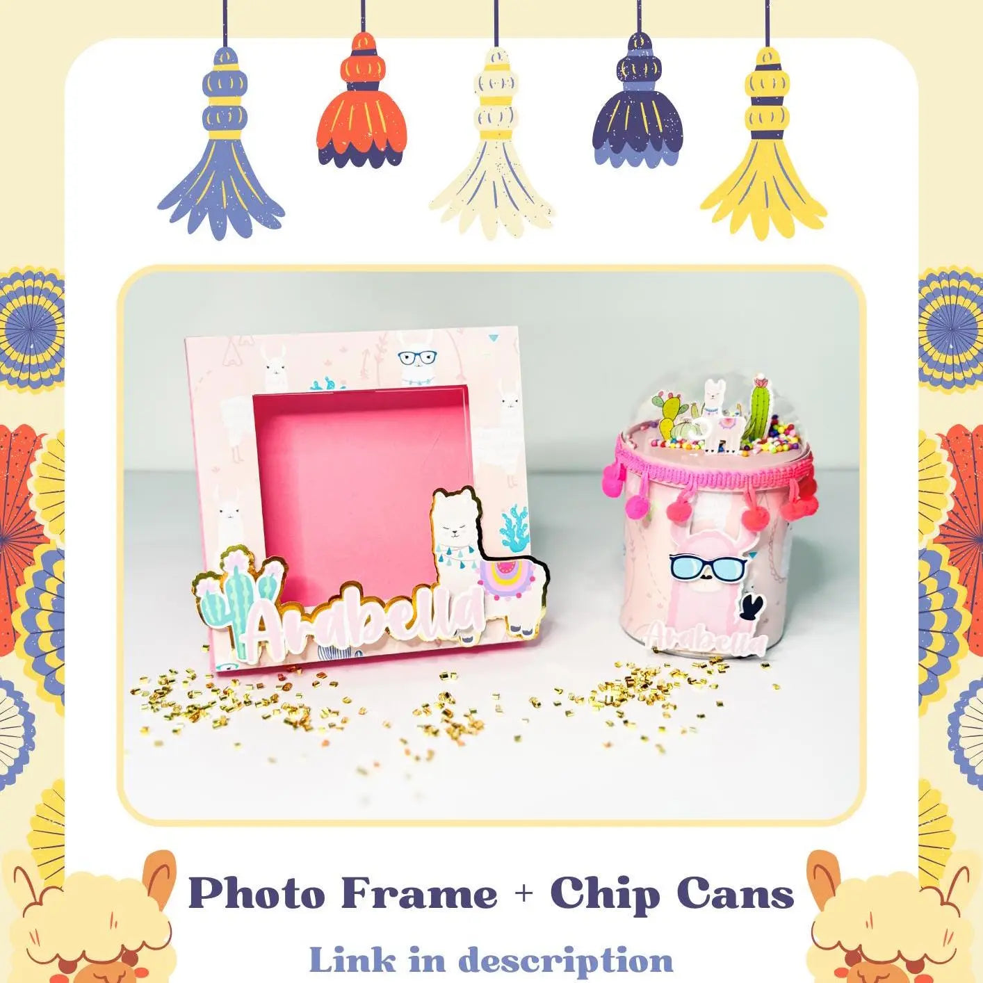 Personalized Llama Cactus Photo Frame – Boho Fiesta & Birthday Party Favor Keepsake Mi tienda