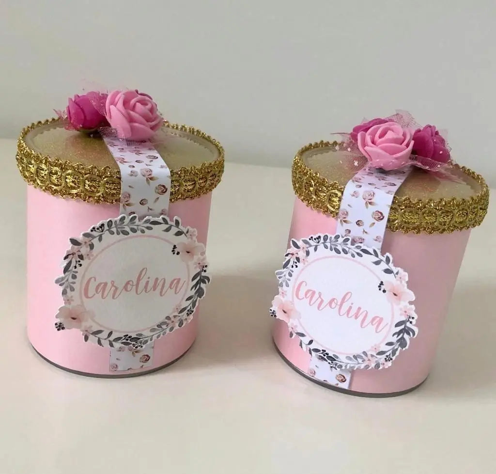 Pink Floral Pringles Favor Boxes: Personalized Mini Chip Can Favors with Gold Trim for Birthday, Bridal Shower, Baby Shower Mi tienda