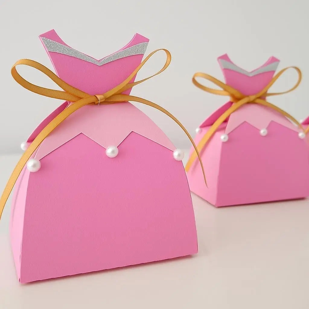 Pink Princess Dress Favor Box: Glitter Cardstock, Pearls & Ribbon Mi tienda