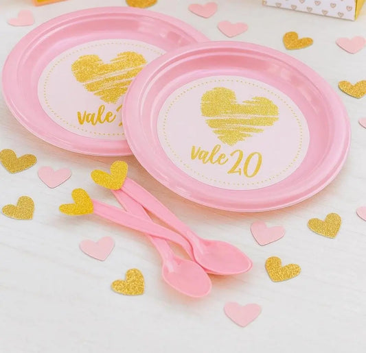 Custom Party Plates with Spoons: Personalized Pink Gold Tableware for Birthday, Sweet 16, Quinceañera Mi tienda