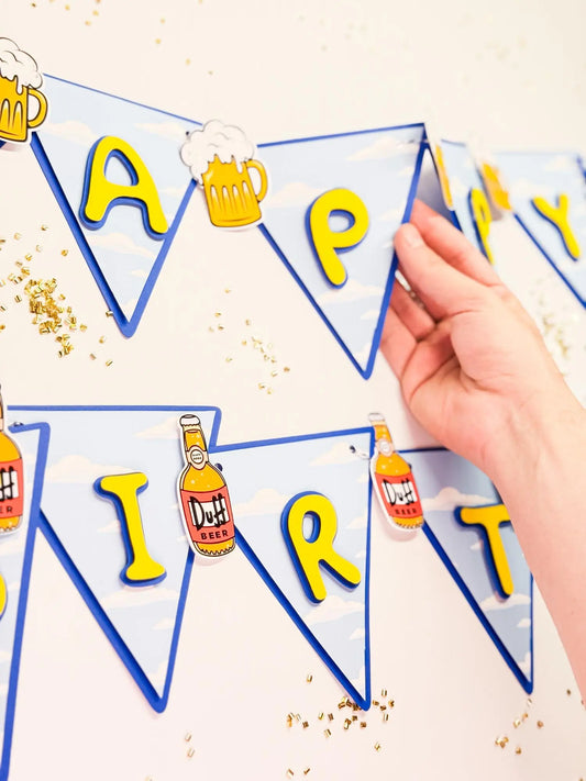 Custom Simpsons Birthday Banner – Beer & Donut Garland, Funny Party Decor for Adults Mi tienda